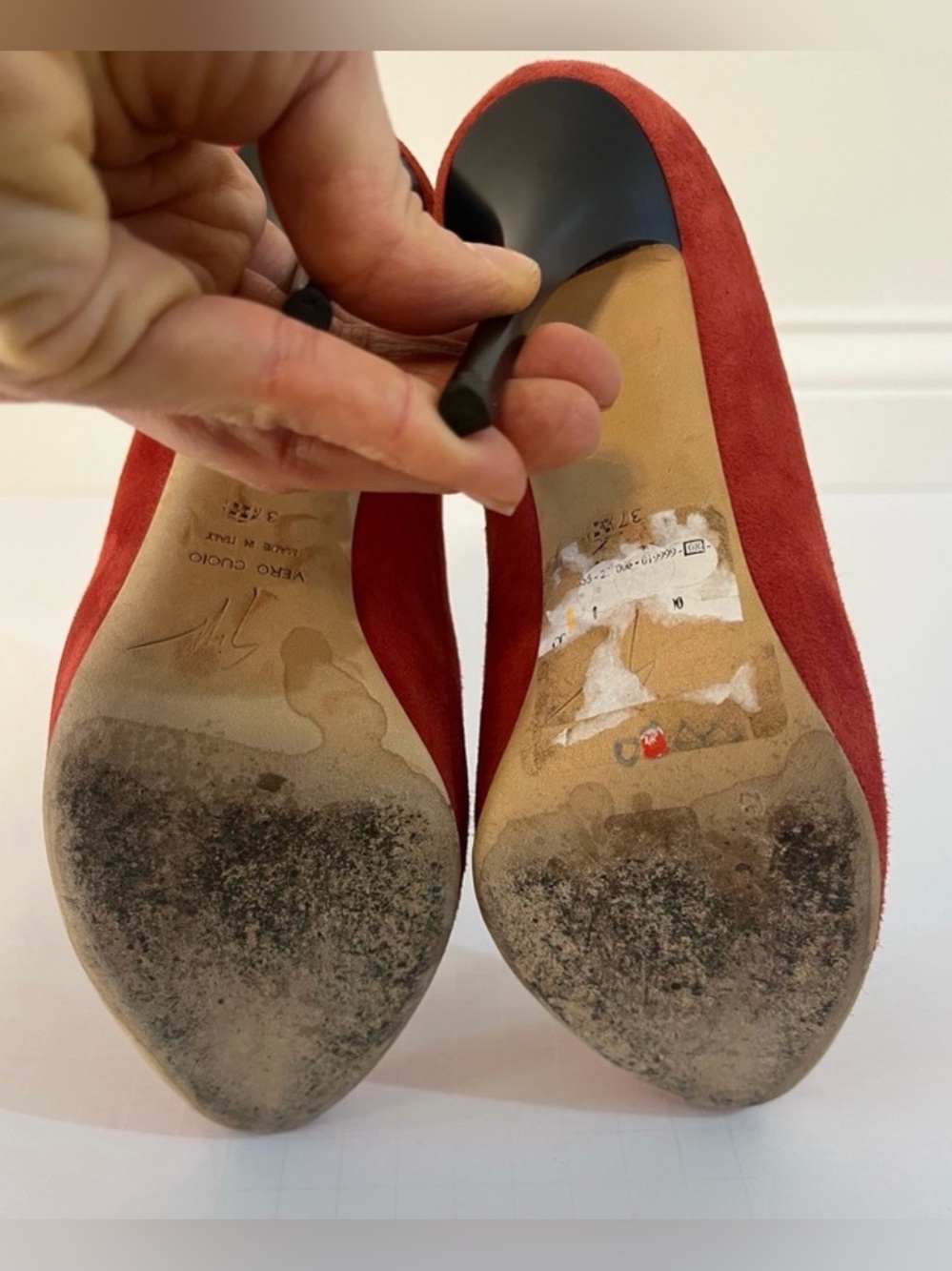 Vintage Giuseppe Zanotti Design Red Suede Stiletto Pumps - Picture 15 of 15